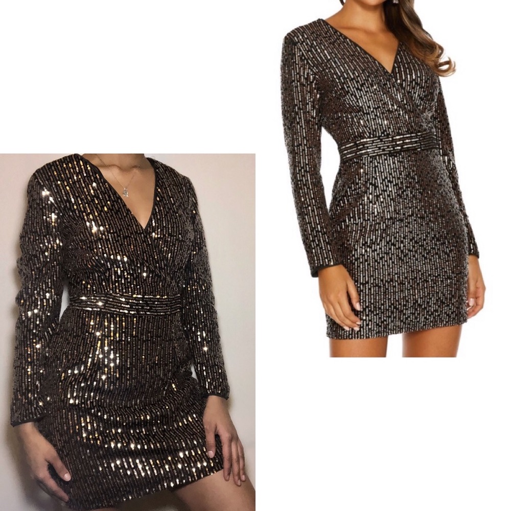 QUIZ Velvet & Gold Sequin Mini Dress